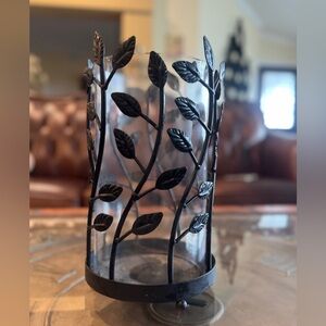 Large Farmhouse Vintage Black Leaf Design Metal Candle Holder